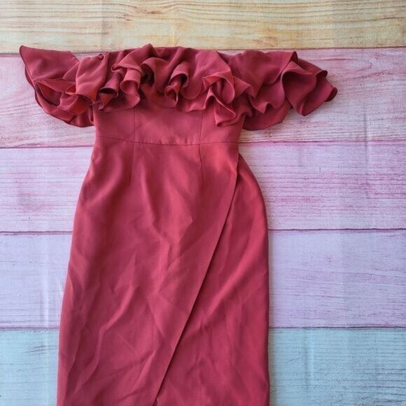 C/Meo Collective‎ Rose Immerse Off The Shoulder Layered Ruffle Midi Sheath Dress - Picture 6 of 13
